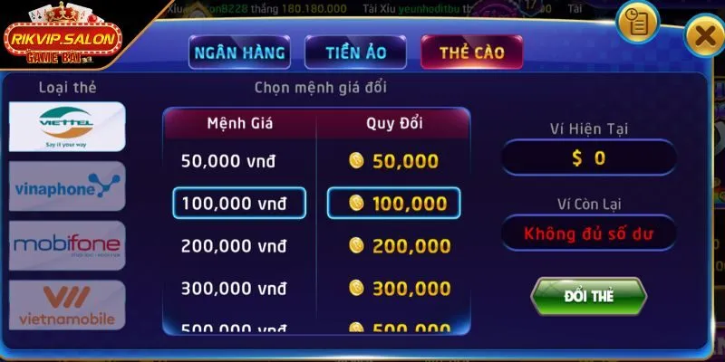 Chuyển tiền vào ví chính