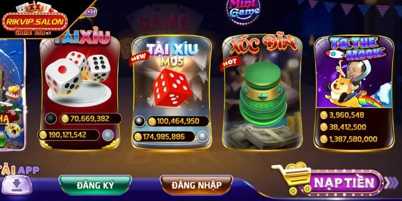 Tìm kiếm nút đăng nhập RIKVIP trên giao diện cổng game